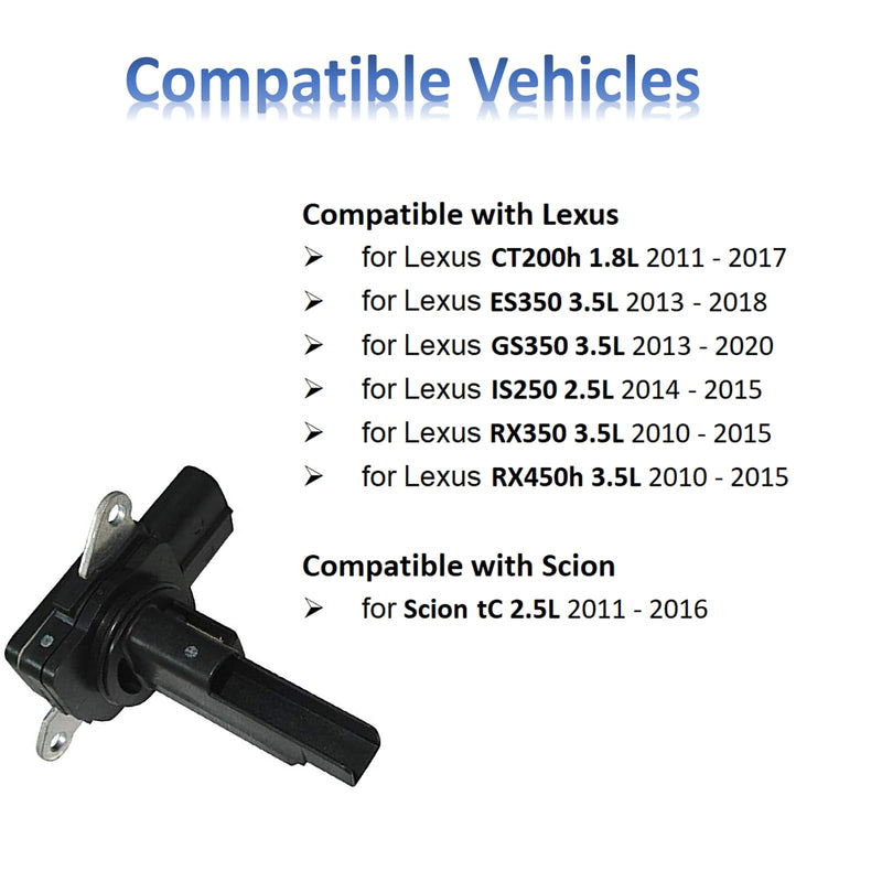 MANATEE 22204-0V010 Mass Air Flow Sensor Compatible with 2010-2020 Toyota Camry Corolla Sienna 4Runner Prius, Lexus CT200H RX350 HS250h GS350, Scion TC, 22204-0V020 22204-28010 MAF Meter Sensor