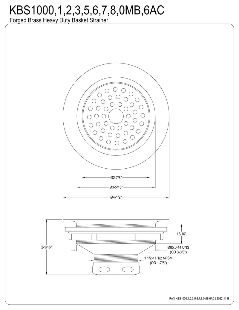Kingston Brass KBS1001 Kitchen Sink Basket Strainer, Polished Chrome