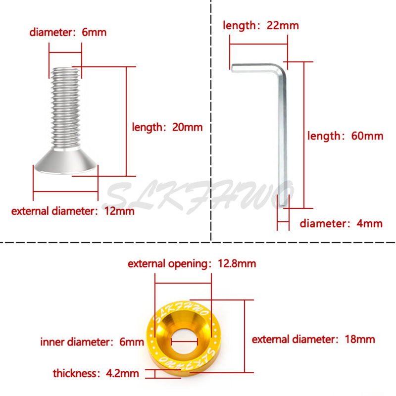 6063-T6 Hard Aluminum Alloy Fender Washer 20 Pieces CNC Precision Machining Bumper Engine Compartment JDM Car Accessories Engine Dress up kit（Rose Red） rose Red