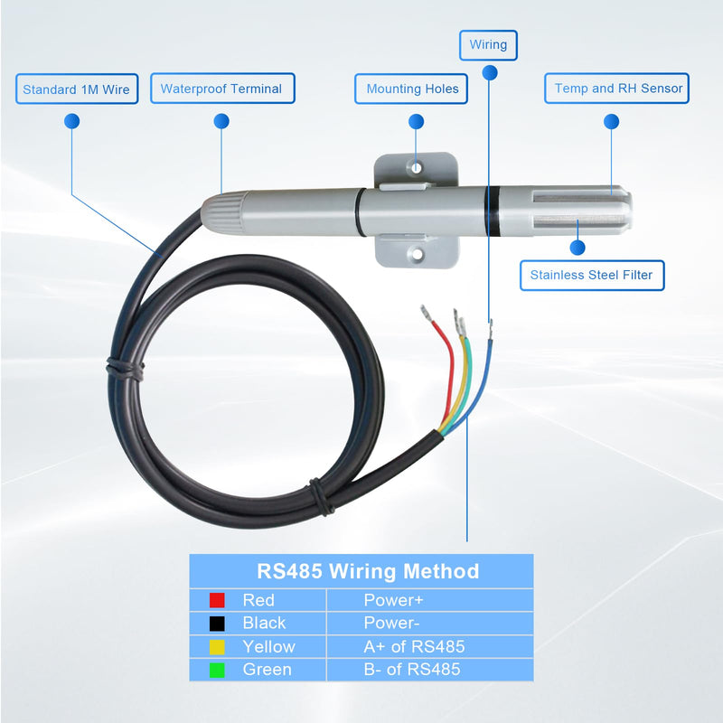 Tzone RS485 Temperature Sensor Modbus RTU Temperature and Humidity Transmitter,Industrial Temp Sensor Analog Humidity Monitor -40℃ to 125℃ High Accuracy for Heating and Cooling System,Farm,Greenhouse THT02 RS485 Output
