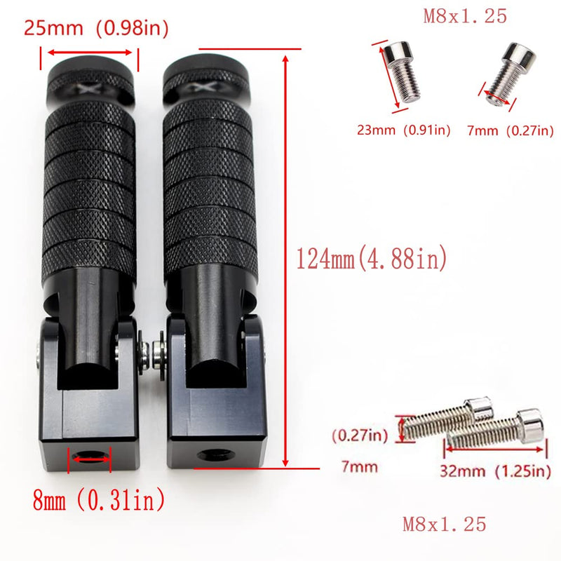 Universal Motorcycle Bicycle Folding Foot Pegs 90 Degree Foldable Electric Motorbike Ebike For Super73 S2/ZX/RX/R/S Passenger Footrests Rearsets Rear Set Footpegs foot Rest Pedals M8 Install Bolts Black-Foldable