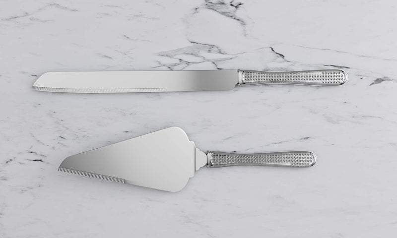 Dianna Cake Knife and Server Set - Silver Wedding Cake Knife and Server Set Featuring 100+ Crystals Embedded on the Handles | Use for Weddings, Anniversaries or Birthdays