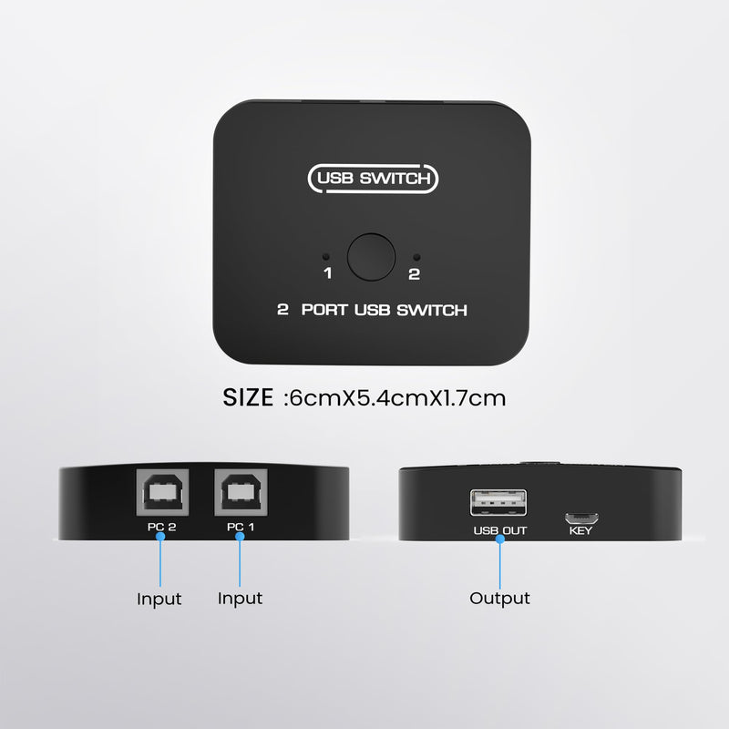 avedio links USB Printer Sharing Switch for Two Computers, Printer Splitter with 2 USB Printer Cables (5ft/1.5M), No Driver Required, Plug & Play, USB KVM Switch with Wired Remote for Easy Switching