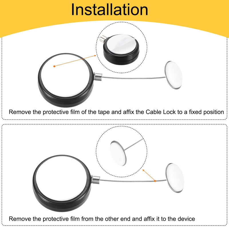 MECCANIXITY 3.3ft Retractable Cable Lock with Round Patch Remote Control Security Lock with Adjustable Cord Tether Anti Theft for Laptop, TV, 150 G, Black, 2 Pack