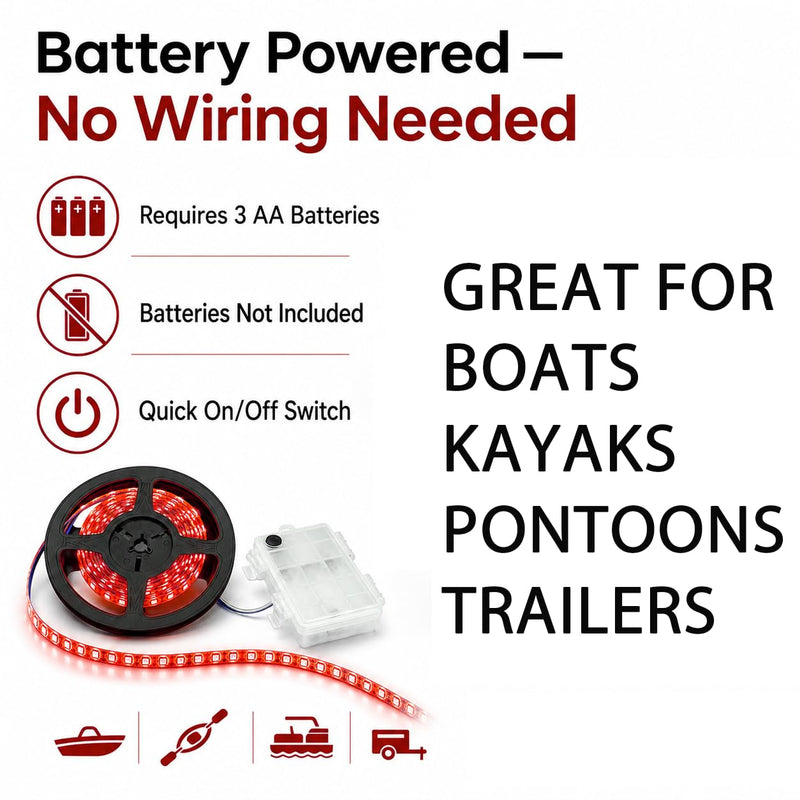 Shangyuan Marine LED Strip Lights with Battery Box for Pontoon Under Deck Lights, Battery Operated Boat Interior Lights for Fishing Sailboat Kayak, Boat Accessories, 5m (16.4ft) (red) Red