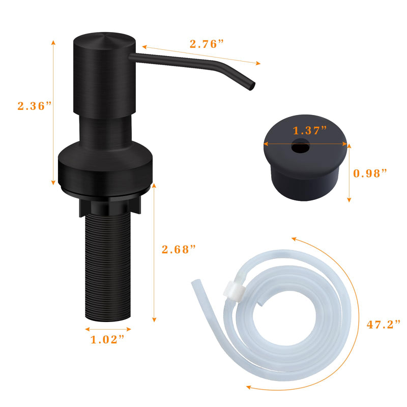 Sink Soap Dispenser for Kitchen Sink, Countertop Built in Sink Soap Dispenser with 47”Extension Tube kit, No Need to Fill The Little Bottle Again (Black) Black