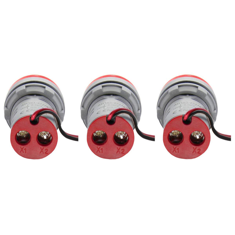 Digital Led Display Indicator Ammeter, 0-100A Max AC380 Current Meter and 220V - Gauge Meter, Tester Amp Monitor - AD101-22AM Model, Circle Panel, Red (3 Pack)