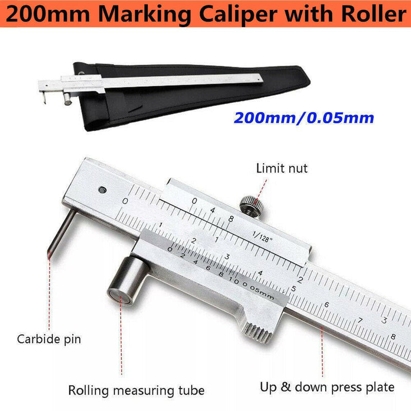 Metal Scribe Calipers, 0-8 inch Carbide Parallel Crossed Vernier Caliper, Marking Gauge with 2Carbide Needle Marking Tool for Metal,Wood and Most Materials Scribing