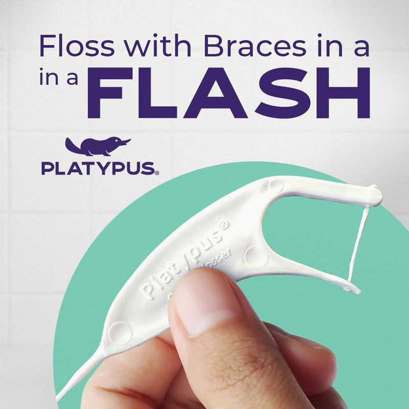 Platypus Orthodontic Flossers for Braces, 30 Count (Pack of 6), Ortho Picks for Adults & Kids, Fits Under Arch Wire, Non-Damaging, Encourage Flossing Habits Unflavored 30 Count (Pack of 6)