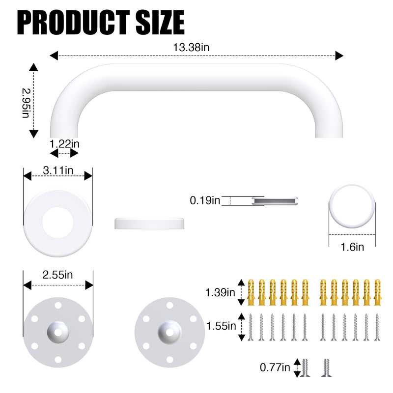 ROTHLEY 12 Inch Grab Bar for Bathtubs and Showers: Stainless Steel Shower Grab Bar Wall Mounted Shower Handle with Concealed Screws for Handicapped Elderly and Seniors (Matte White) Matte White