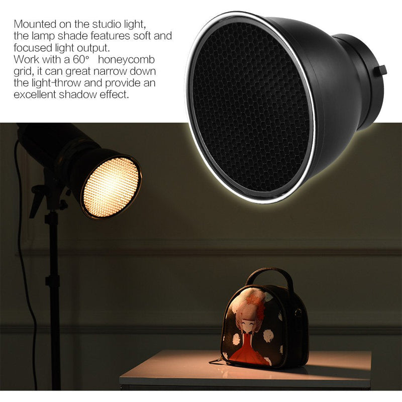 Andoer 7" Standard Reflector Diffuser Lamp Shade Dish with 60° Honeycomb Grid for Bowens Mount Studio Strobe Flash Light Speedlite (Without Soft Cloth)