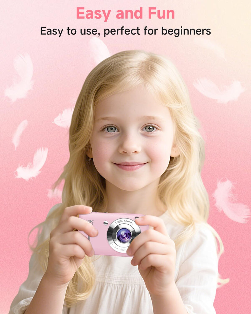 Digital Camera, 44MP FHD 1080P, 16X Zoom, 32GB SD Card, Compact Camera for Kids Teens Adults, Pink