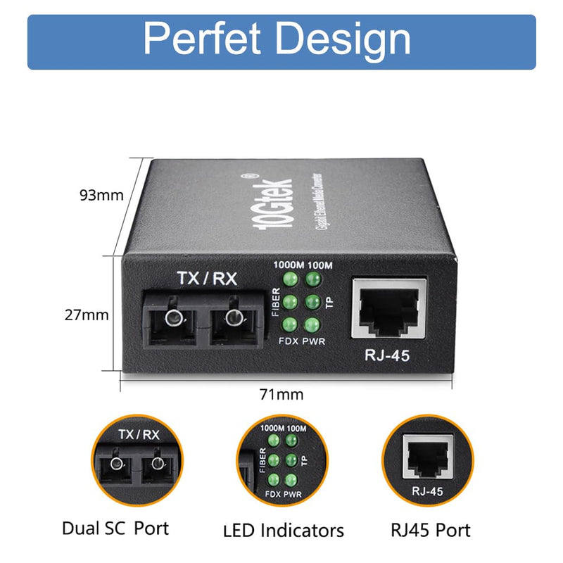 Gigabit SC to RJ45 Fiber Media Converter, Multimode Fiber to Ethernet Converter, 10/100/1000Mbps RJ45 Port to 1000Mbps Multi-Mode Fiber Dual SC Port, MMF, 1310nm, up to 1.5km, Auto-Negotiation X1 MMF,SC,1.5km