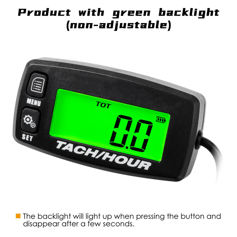 Self Powered Digital Tachometer Hour Meter,Inductive Maintenance Waterproof Backlit Shutdown Tach/Hour Meter,Battery Replaceable,for Lawn Mower Tractor Generator and Gas Engine