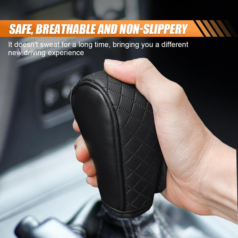 Leather Car Gear Shift Cover, Anti-Slip Dust Waterproof Gear Shifter Stick Protector, Soft Breathable Universal Automotive Shift Knob Decoration Accessories, Fit Car, SUV, Truck (Black) Black