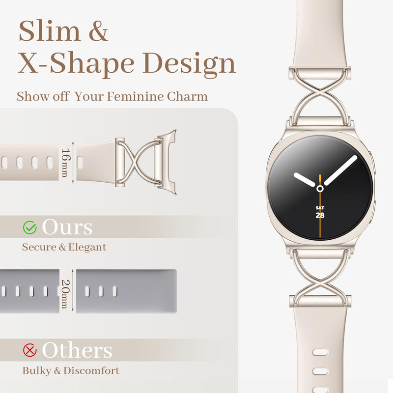 Getino Slim Band for Samsung Galaxy Watch 9, Watch 8 & 8 Classic Women | Silicone, Thin No Gap Design, Workout & Daily Wear, Sports Replacement Bands for Galaxy Watch 9/8 40mm 44mm & 8 Classic 46mm 1-Starlight