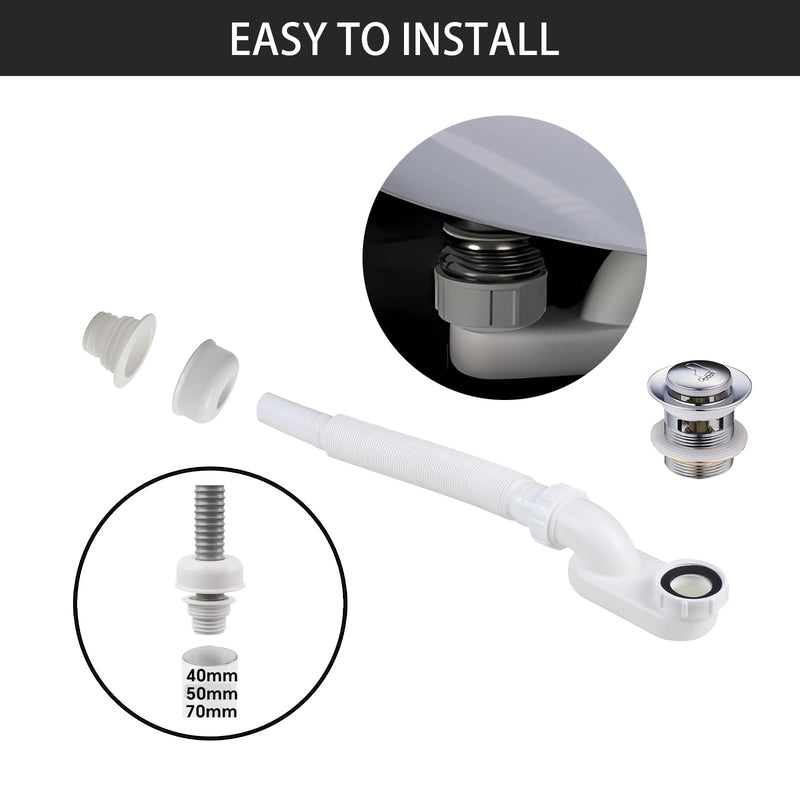 Flexible Bathtub Drain Pipe, Upgraded No-leak Low Profile 1 1/2 P Flat Drainage Pipe Kit, Flat P Trap Freestanding Tub Drain Flex-Drain for Bath