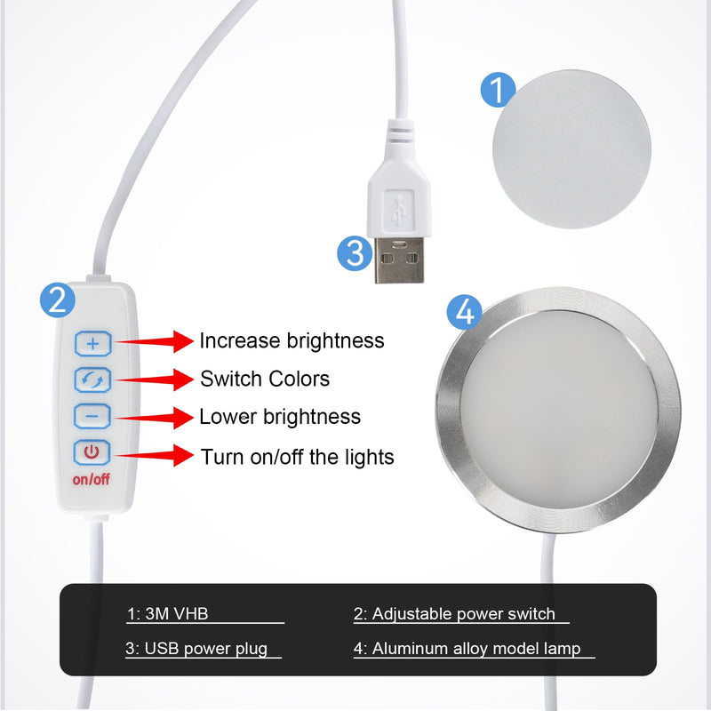 LED Lamp Kit 001 3D Printer Accessories for Bambu Lab H2D/X1/P1P/A1 mini Makerworld Light DIY Hardware Model Spare Parts 5V USB Powered, 3000K Warm Light Three Colors(10PCS) 10