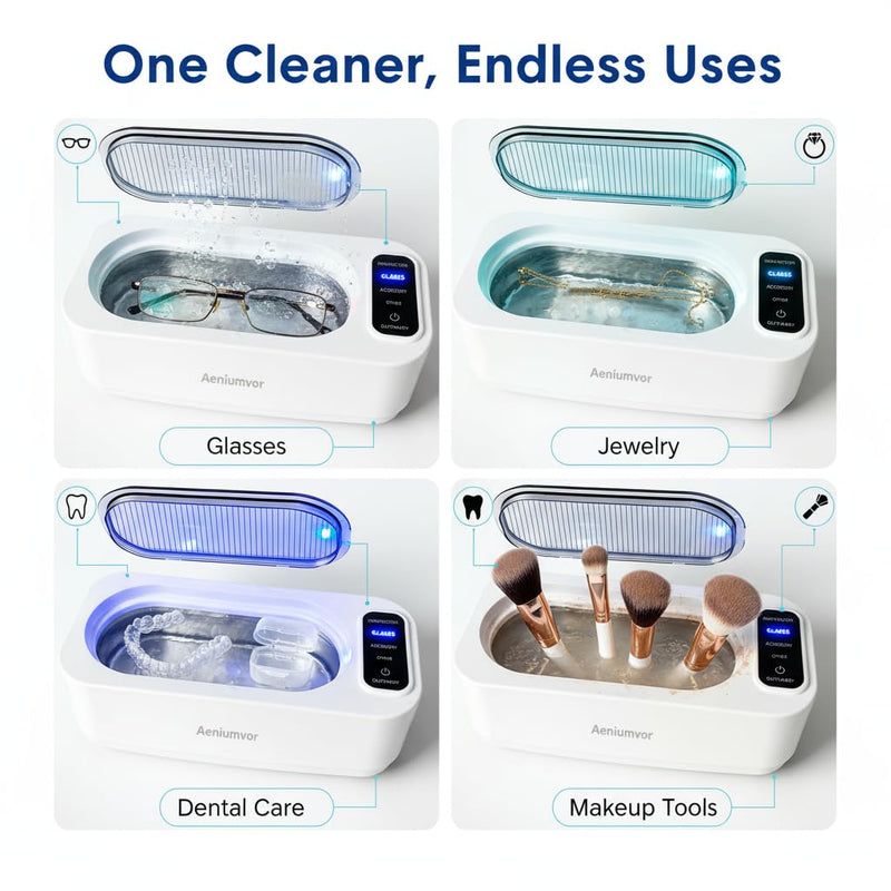 Ultrasonic Jewelry Cleaner, 50KHz Ultrasonic Cleaner 16.9oz for Eyeglasses Retainers Dentures Watches Coins, 4 Cleaning Modes, 304 Stainless Steel Tank with Watch Stand