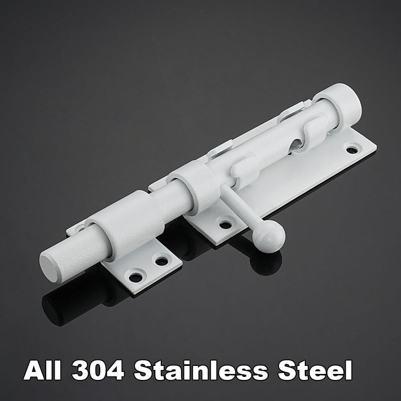 Barrel Bolt Door Latch With Padlock Hole, Thickened 304 Stainless Steel Slide Door Lock, 6 Inch Matte White, 2 Pack, 226BB-WH-2 White 6"