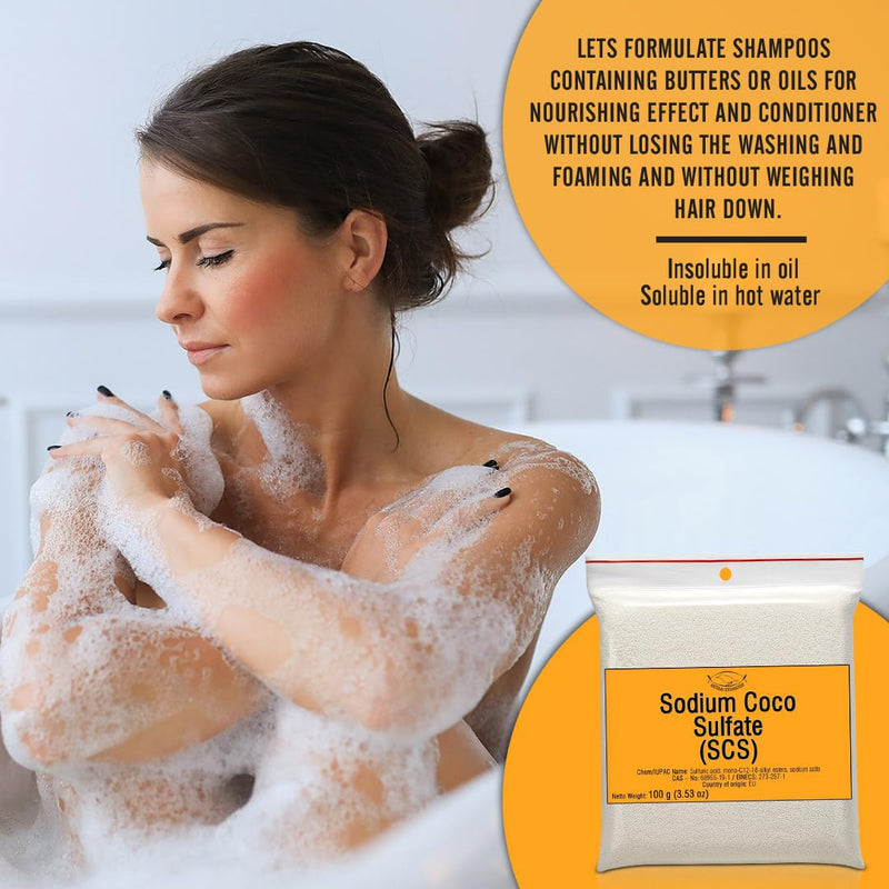 SODIUM COCO SULFATE (SCS) - Fine Granules - Anionic, Foaming Surfactant - for Homemade Solid Shampoo Bars, Soap, Foamy, Bubbly Products, Hair, Body - 600 g | 21.17 Oz