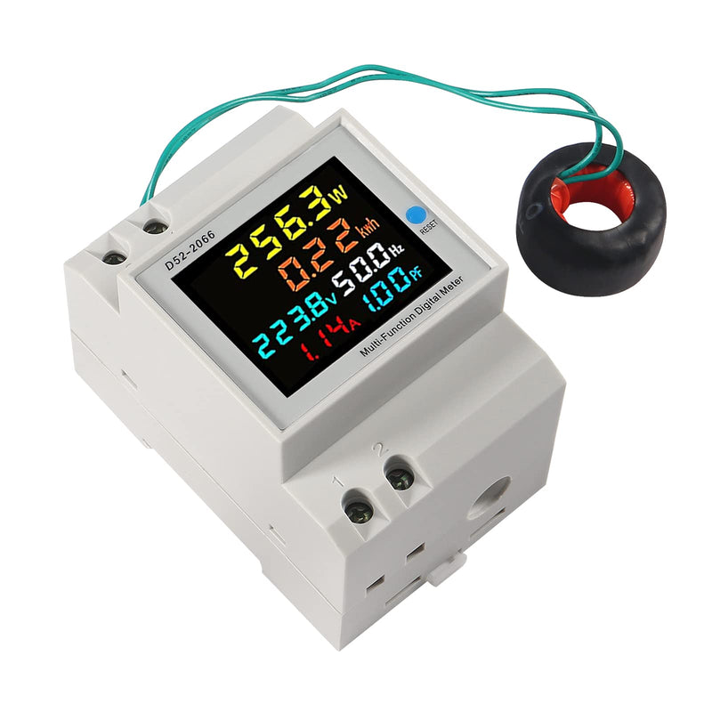 AC Power Meter Digital Voltmeter Ammeter AC 40-300V 100A Din Rail Frequency Factor Current Ampere Voltage Energy Display 6 in1 Single Phase Multifuction Electricity Usage Monitor (External CT) External CT