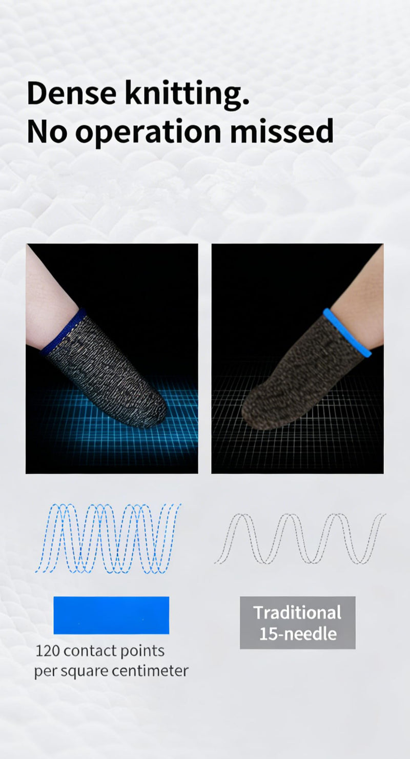 2 Pair Professional Mobile Gaming Finger Sleeves for Mobile Gaming, All Touchscreen Devices - Ultra-Thin Silver Fiber, 24-Pin, Anti-Sweat, Anti-Slip, Breathable, Colors Random