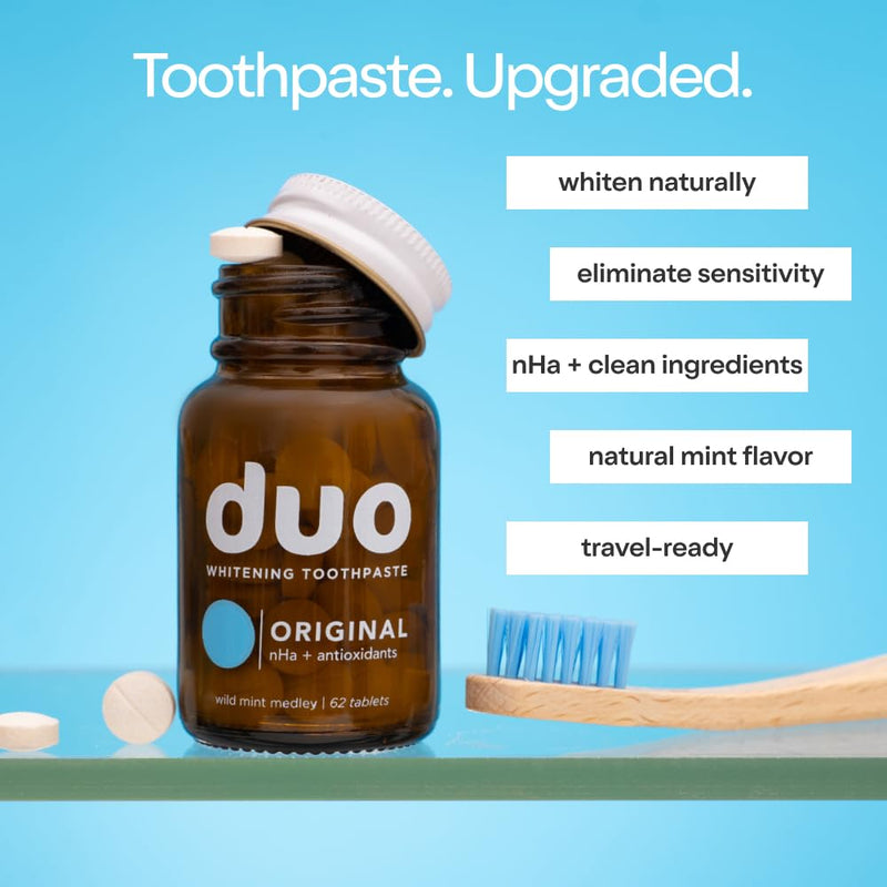 Duo Toothpaste Tablets | Nano-Hydroxyapatite (nHa) Natural Whitening, Remineralize, Reduce Sensitivity | Sustainable & Plastic Free | Dentist Created | Wild Mint Medley - 1 Bottle / 186 Tablets Original 186 Count (Pack of 1)