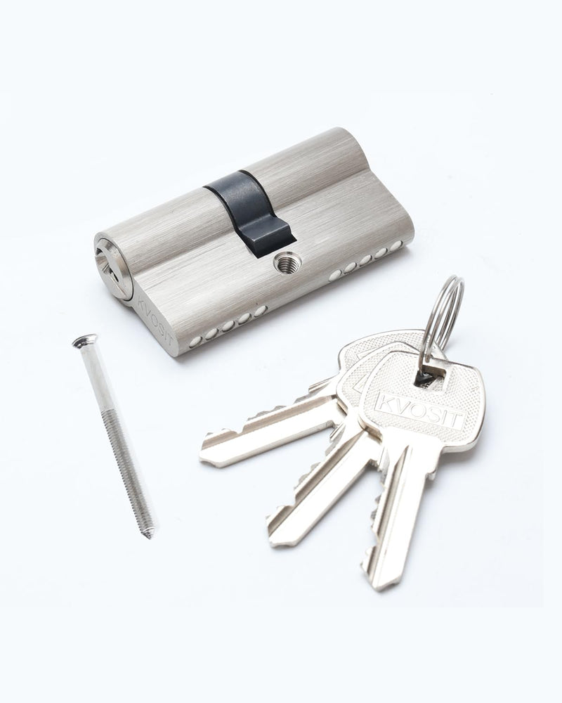 60MM Solid Brass Lock Cylinder with 3 Brass Keys Satin Nickel Door Lock Cylinder Replacement (60MM-Key Key) 60MM-Key Key