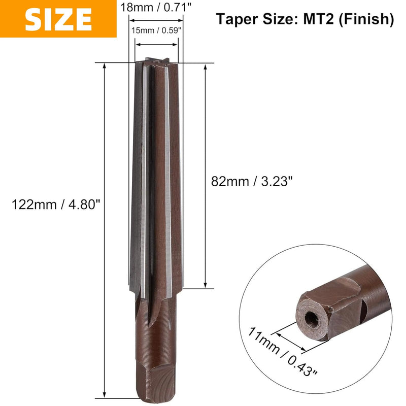 2Pcs High Carbon Steel Straight Shank Morse Taper Reamer Rough + Fine Hand Reamer Set Replacement(MT2#)