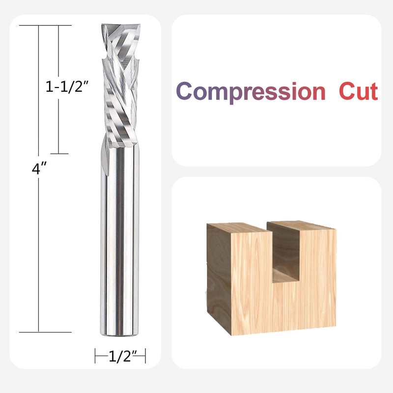 SpeTool Carbide Compression ( Up Down) Spiral Router Bits 1/2 Inch Cutter 1-1/2 Inches Extra Long Flute MillIing Tools for CNC Woodwork Carving Tools