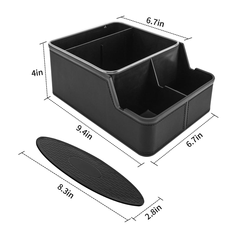 Car Storage Organizer Between Seats,Center Console Armrest Storage Box Back Seat Organizer with Small Compartment Car Interior Storage Box,Cup Holder Tray with Non-slip Mat(Black) Black