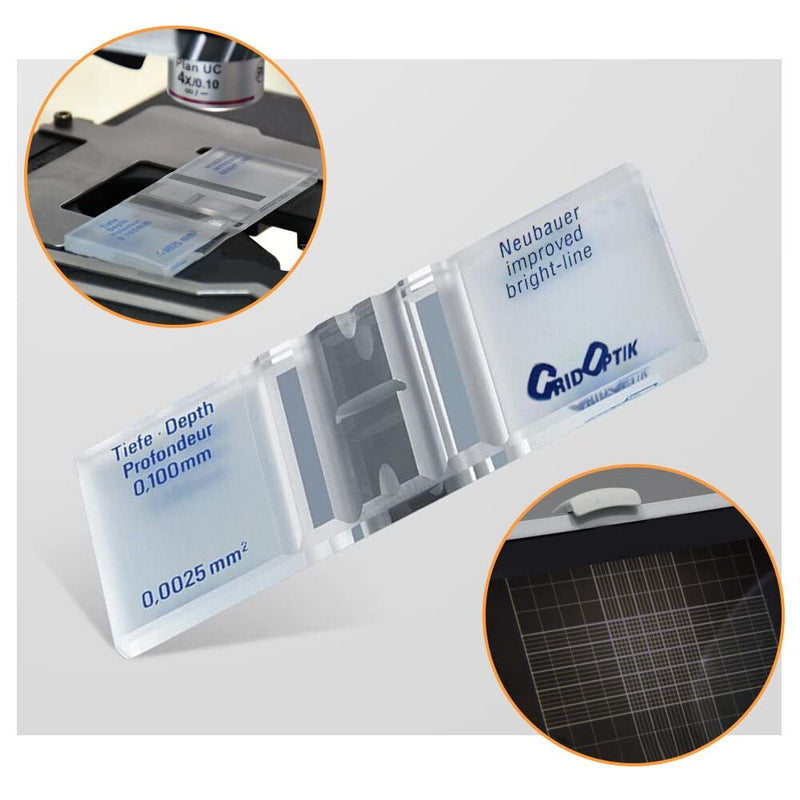 Cell Counting Chamber，Hemocytometer Neubauer Improved Blood Counting Chamber with Bright Line and 2 pcs Coverslips