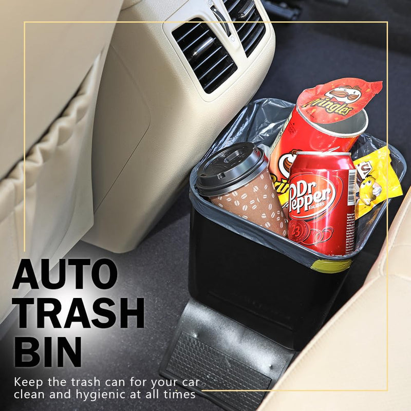Car Garbage Can Premium Car Trash Bin with Stability Flap and Magic Strips Secure Waterproof Interior Organizer Accessories Leakproof Container for Cars 20 Pcs Trash Bags - Black
