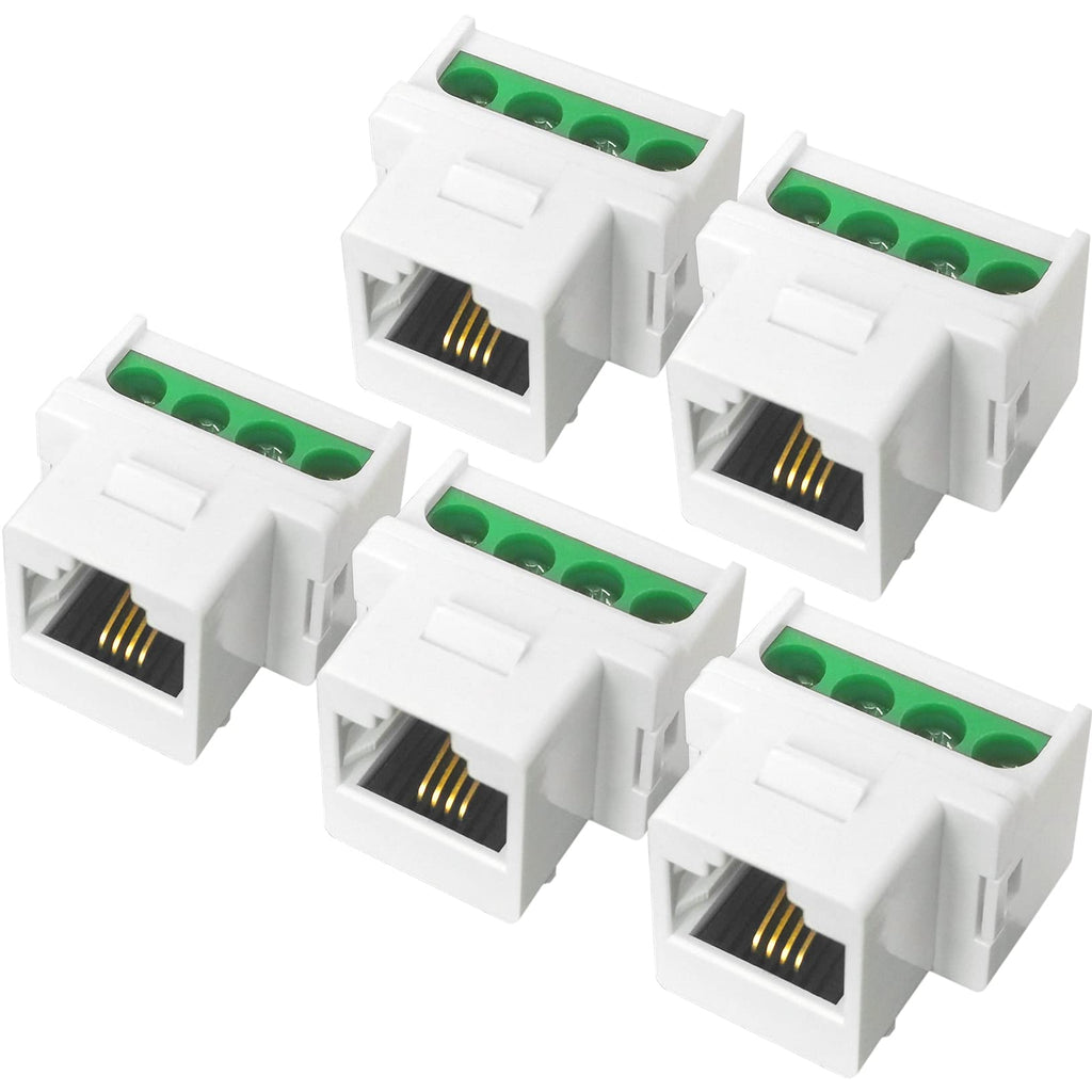 5Pack RJ11 Screw Jack CAT3 Telephone Keystone Jack with Screw Terminal on Breakout Board 4 Screws to RJ11 6P4C Female White White 5pcs