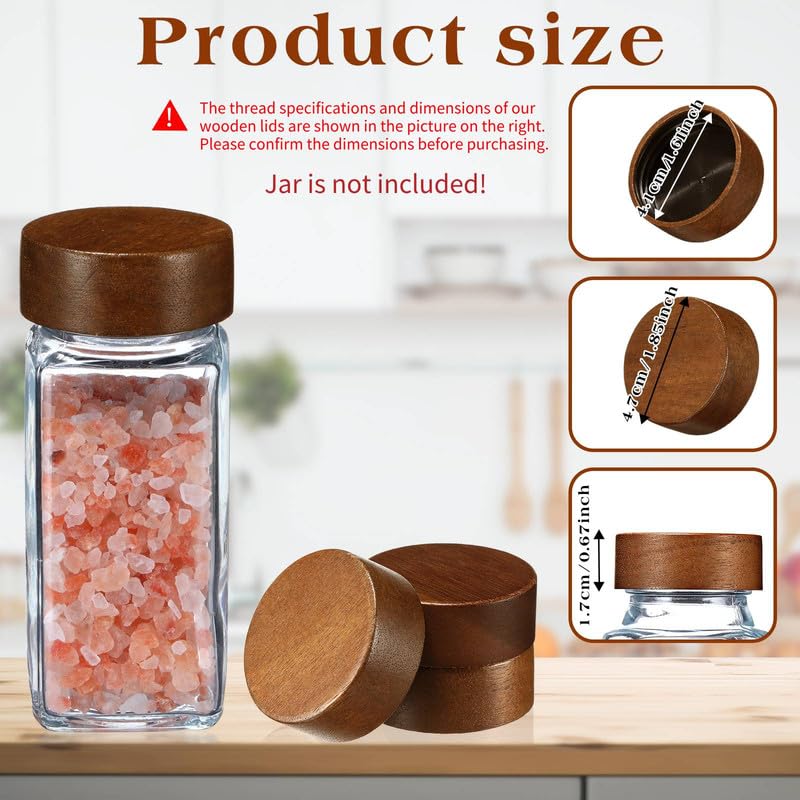 FillTouch 28 Pcs Wooden Lids for 4 oz and 8 oz Square Spice Jars Reusable Can Wooden Airtight Spice Storage Canning Lids for Nice Sealing Kitchen