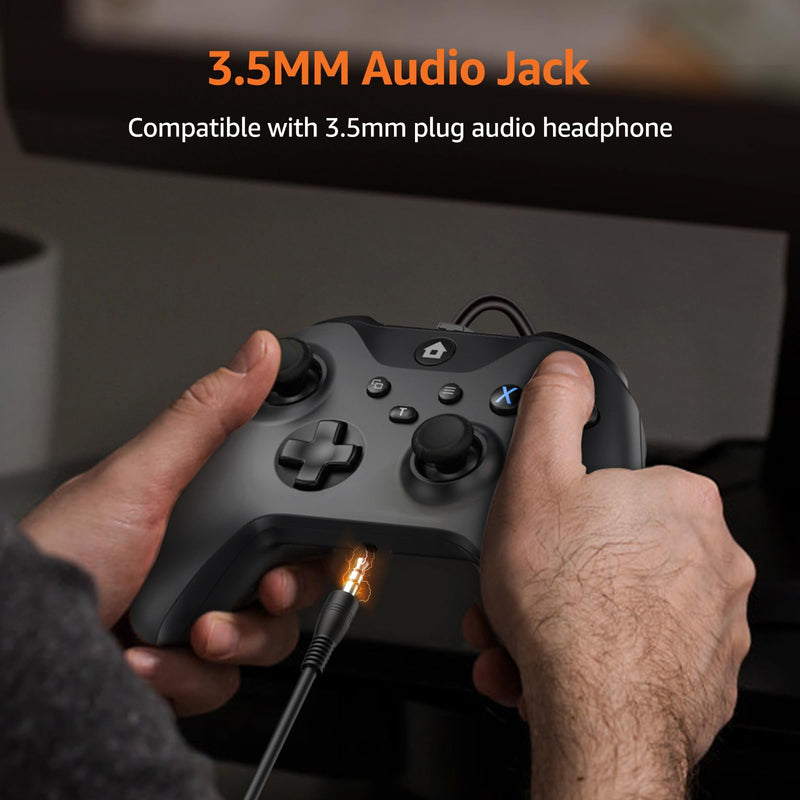 GMVOX Wired Controller for X-BOX-ONE,Compatible with X-BOX One&One S&X, X-BOX Series S&X, PC, IOS, Android Platforms, Gamepad with 3.5mm Audio Jack/Dual Vibration, Support Turbo Function,(Black) Black