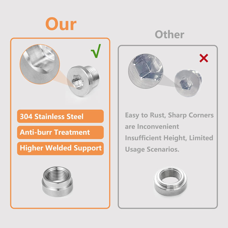 O2 Oxygen Sensor Bung and Plug 304 Stainless Steel M18-1.5,Oxygen Sensor Bung Stepped Style with Plug, Suppied by Hohnnyreet (2, Silver, M18 X 1.5) 2