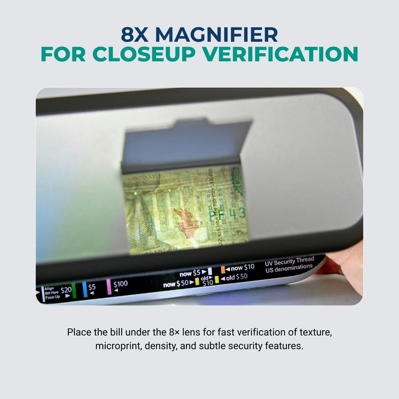 K440 Ultraviolet Counterfeit Bill Detector, Magnetic Ink Sensor, Backlight for Watermark Detection, Built-in Magnifier for Money, Credit Cards and IDs K440