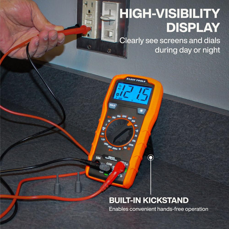 Klein Tools 80196 Digital Multimeter Kit with Case, Manual-Ranging 600V AC/DC Voltage Tester, Tests Batteries, Current, Resistance, Diodes, and Continuity, Protective Carrying Case Manual-Ranging w/Case