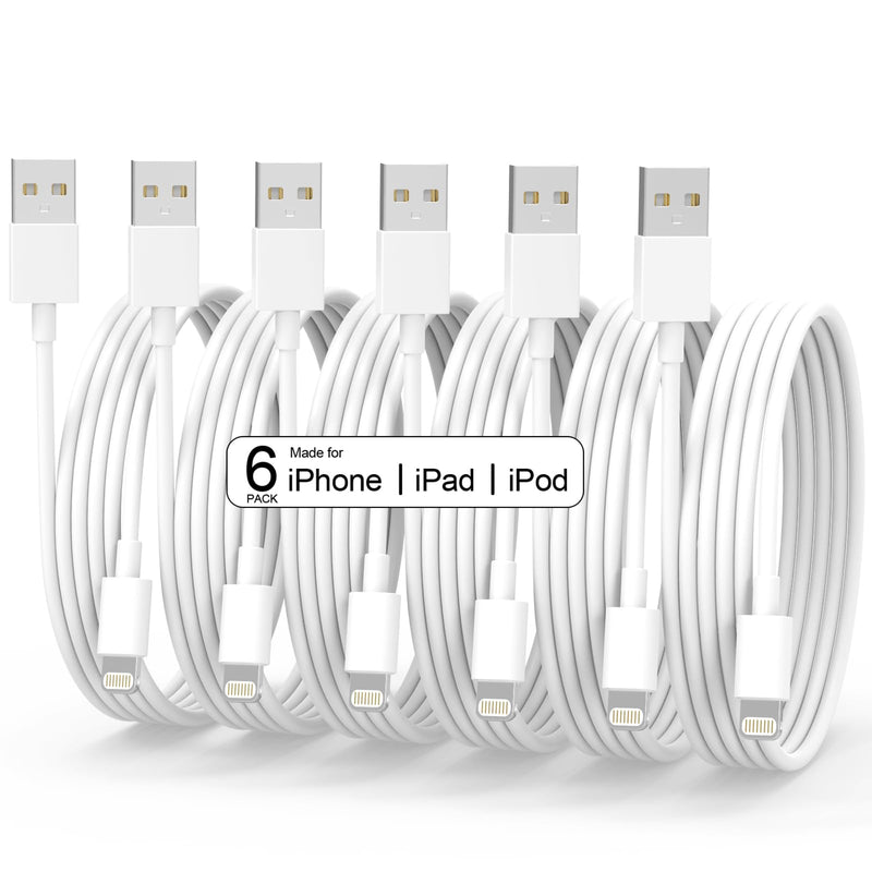 iPhone Charger [Apple MFi Certified] 6Pack(3/3/6/6/6/10FT) Long Lightning Cable Fast Charging iPhone Charger Cord Compatible iPhone 14/13/12/11 Pro Max/XS MAX/XR/XS/X/8/7/6 Plus iPad AirPods(White) White