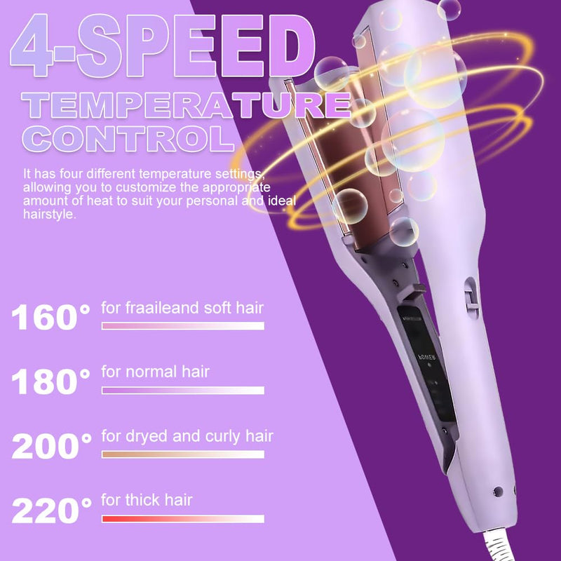 Mermaid Hair Waver, Wave Curling Iron with 4 Temperature Control, 15s Rapid Heating French Wave Curling Iron for Women, V Shaped Beach Waver Hair Curler for Short/Medium/Long (32mm Purple)