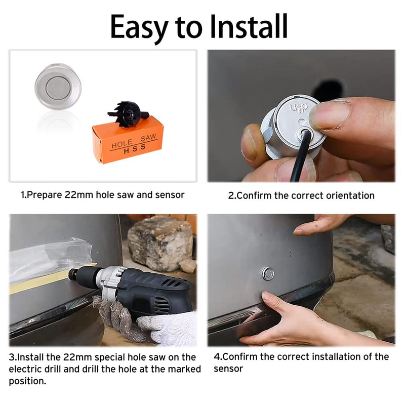 EKYLIN Cordless Parking Sensor, Reverse Sensor System with 4 Car Backup Sensors, LED Distance Display with Sound Warning + 4 Black Parking Sensors for Cars, Vans, RVs, and Trailers