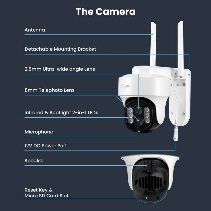 xmartO Auto-Track Security Camera Outdoor Wireless, 3MP WiFi PTZ Security Camera AC Powered, Auto Floodlight, Color Night Vision, Motion Detection MSG and Siren, SD Card and Cloud Storage 8x digital zoom