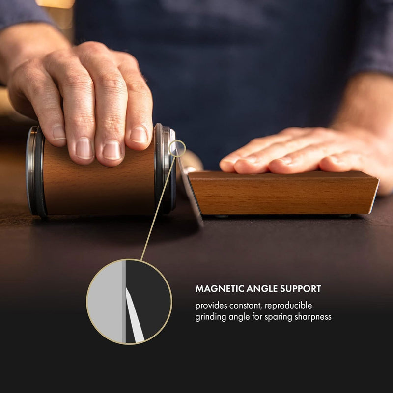 Rolling Knife Sharpener Kit with Diamond Discs – Professional Wooden Roller Knife Sharpener with 15° & 20° Magnetic Angle, Safe & Easy Knife Sharpening Tool for Kitchen Knives (Brown)