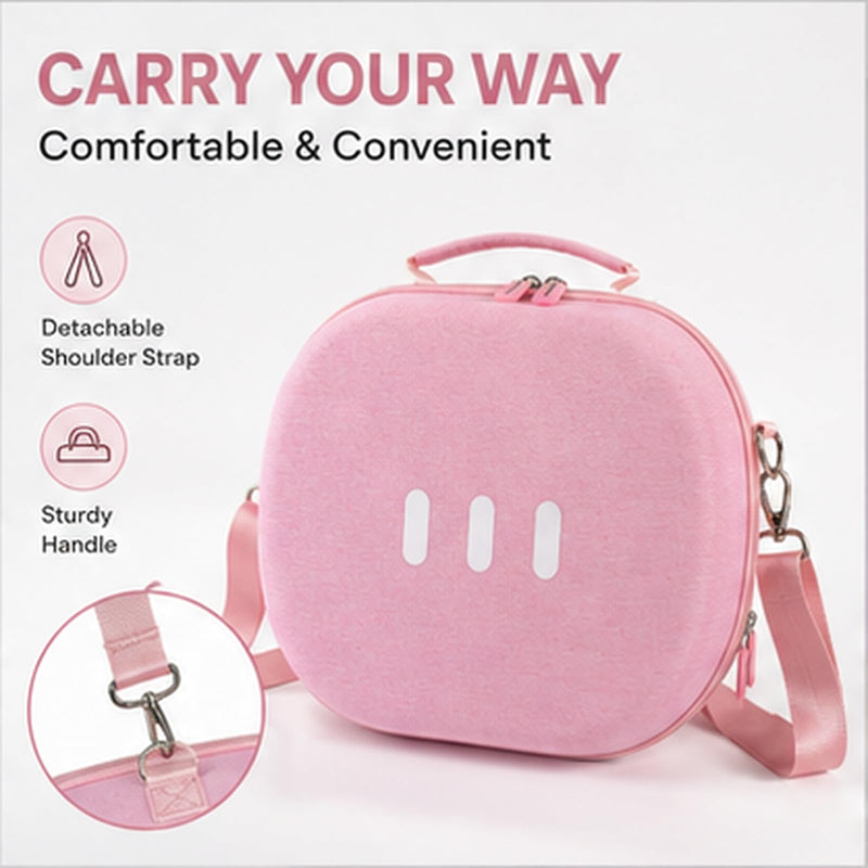 Comecase Hard Carrying Case for Meta Quest 3 and Quest 3S, Pink | Pre-Cut Foam, Mesh Pocket, Handle and Detachable Shoulder Strap, Organize Headset, Controllers and Accessories, case only
