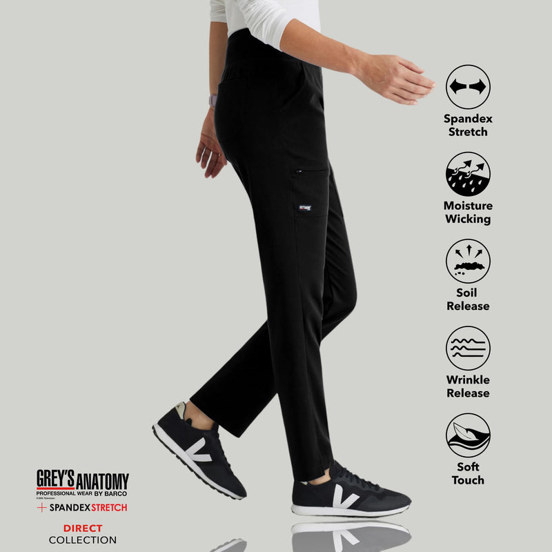BARCO Grey's Anatomy Spandex Stretch Direct - Relay Scrub Pant for Women, Tapered Women's Scrub Pant Medium Black