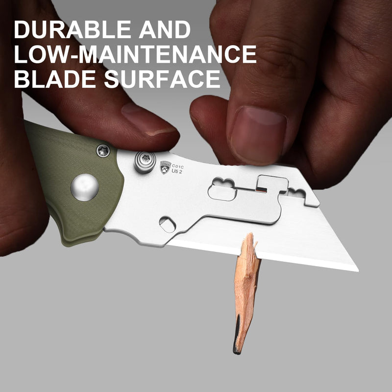 Kizer C01C Uti 2 (Tool-Free Version) Utility Knife, Button Liner Lock Box Cutter Pocket Knife with 5PCS Razor Blades, Thumb Stud Folding Knives with Green G10 Handle for Men Women V3488.29JNM1