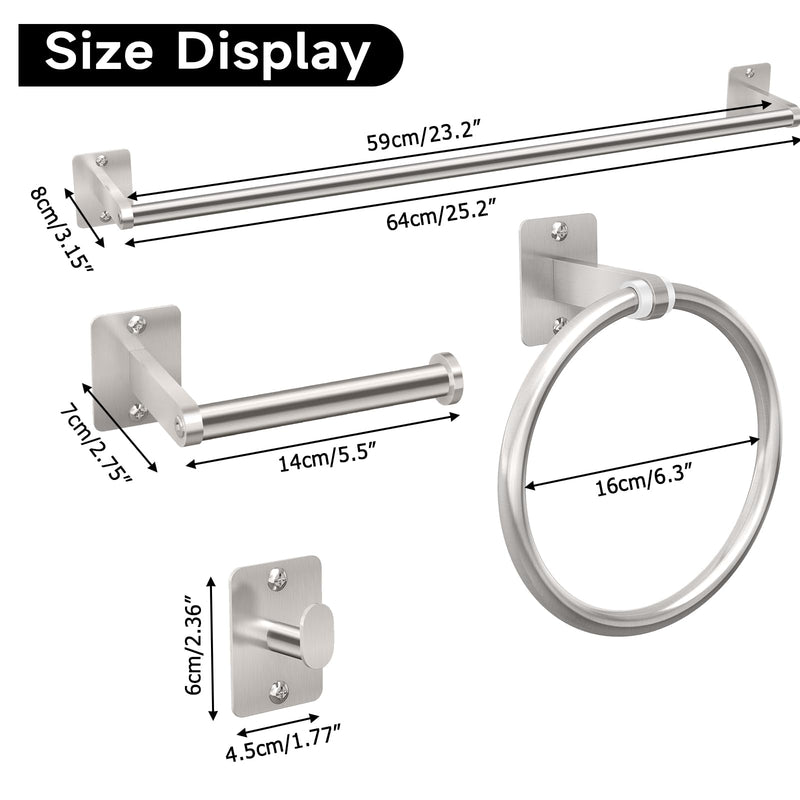 Brushed Nickel Bathroom Accessories Set, KLJKPA 4 Pieces Bathroom Hardware Set, 24 inch Towel Bar, Towel Racks for Bathroom, Robe Towel Hooks, Toilet Paper Holder Wall Mounted Brushed Nickel (4 Piece)