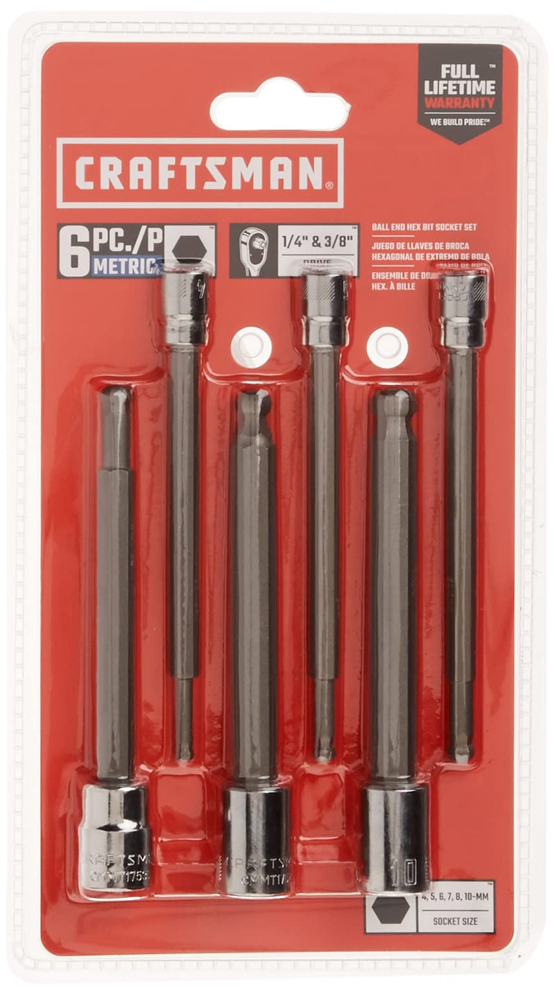 CRAFTSMAN Hex Bit Socket Set, Metric, 3/8" Drive, Long Ball, 6Piece (CMMT42607) 3/8" in